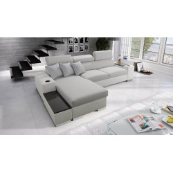 Narożnik Napoli I maxi z funkcją spania oraz otwieranym barkiem Tkanina Luxo 6601 + Ecoskóra