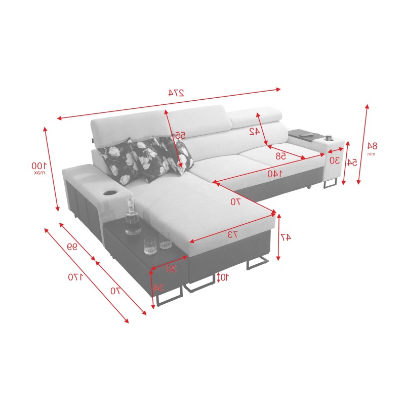 Narożnik Prestige I z funkcją spania i portem usb tkanina Freya 210.04 + Tauro 8202