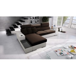 Narożnik Napoli I maxi z funkcją spania oraz otwieranym barkiem Tkanina Amor Velvet 4301 + Ecoskóra