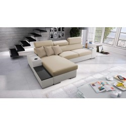 Narożnik Napoli I maxi z funkcją spania oraz otwieranym barkiem Tkanina Amor Velvet 4304 + Ecoskóra