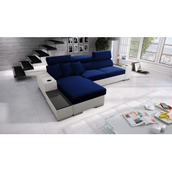 Narożnik Napoli I maxi z funkcją spania oraz otwieranym barkiem Tkanina Amor Velvet 4314 + Ecoskóra