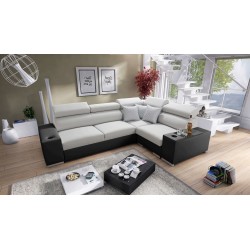 Napoli II corner sofa with sleeping function and bar - Weave, Sawana 84 + Eco-leather + Eco-leather