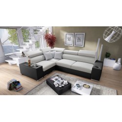 Napoli II corner sofa with sleeping function and bar - Weave, Sawana 84 + Eco-leather + Eco-leather