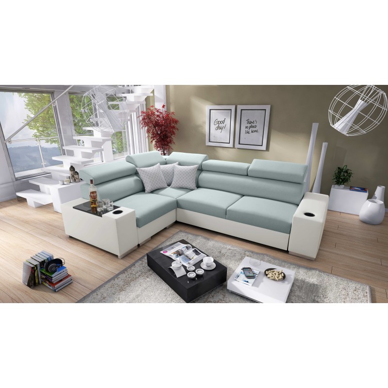 Napoli II corner sofa with sleeping function and bar - Weave, Sawana 72 + Eco-leather + Eco-leather Napoli II corner sofa with sleeping function and bar - Weave, Sawana 72 + Eco-leather + Eco-leather