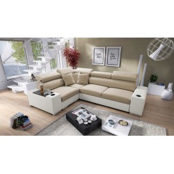 Napoli II corner sofa with sleeping function and bar - Velvet, Amor Velvet 4302 + Eco-leather + Eco-leather