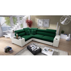 Narożnik Napoli II z funkcją spania oraz otwieranym barkiem Tkanina Amor Velvet 4311 + Ecoskóra