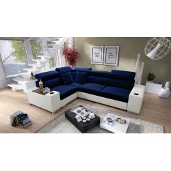 Narożnik Napoli II z funkcją spania oraz otwieranym barkiem Tkanina Amor Velvet 4314 + Ecoskóra