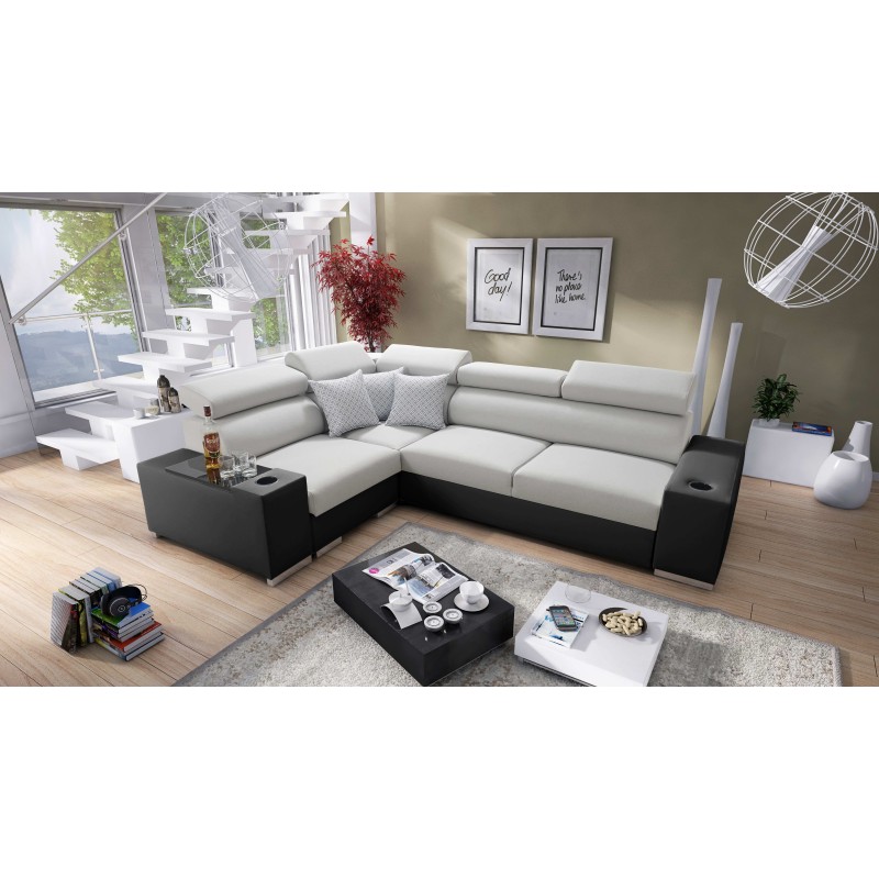 Napoli II corner sofa with sleeping function and bar - Weave, Sawana 84 + Eco-leather + Eco-leather Napoli II corner sofa with sleeping function and bar - Weave, Sawana 84 + Eco-leather + Eco-leather