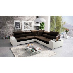 Narożnik Napoli III z funkcją spania oraz otwieranym barkiem Tkanina Amor Velvet 4301 + Ecoskóra