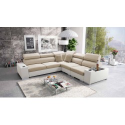 Narożnik Napoli III z funkcją spania oraz otwieranym barkiem Tkanina Amor Velvet 4304 + Ecoskóra