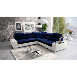 Narożnik Napoli III z funkcją spania oraz otwieranym barkiem Tkanina Amor Velvet 4314 + Ecoskóra