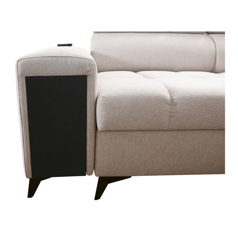 Narożnik Venna II z funkcja spania, portem usb i otwieranym barkiem tkanina Avra 6