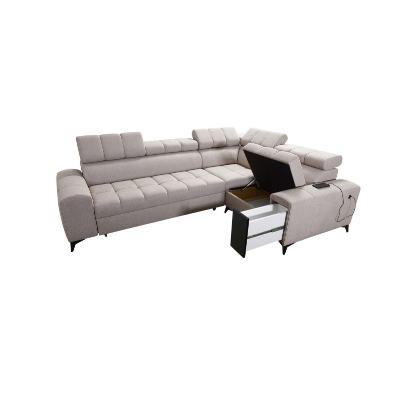 Narożnik Venna II z funkcja spania, portem usb i otwieranym barkiem tkanina Avra 7