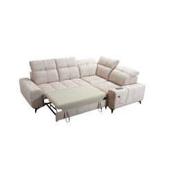 Narożnik Ascot II z funkcją spania, portem USB i regulowanymi zagłówkami Welur, Wave 6 | Twoja marka mebli