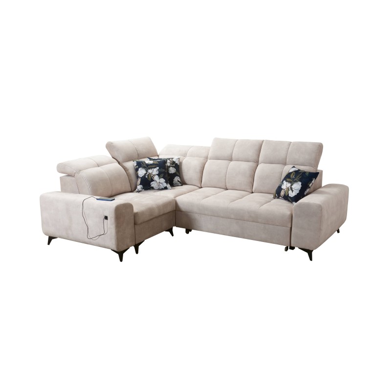 Narożnik Ascot II z funkcją spania, portem usb i regulowane zagłówki tkanina Wave 1