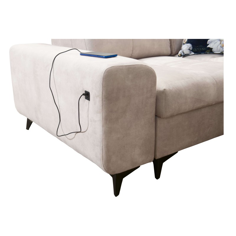 Narożnik Ascot II z funkcją spania, portem usb i regulowane zagłówki tkanina Wave 14