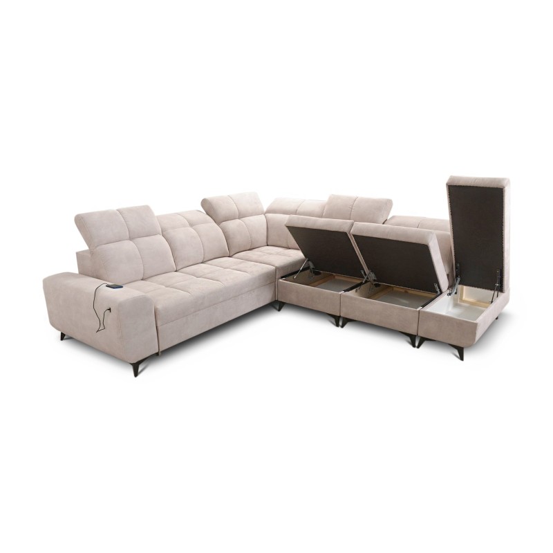 Narożnik Ascot IX z funkcją spania, portem usb i regulowane zagłówki tkanina Wave 1