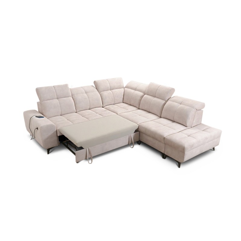 Narożnik Ascot IX z funkcją spania, portem usb i regulowane zagłówki tkanina Wave 4