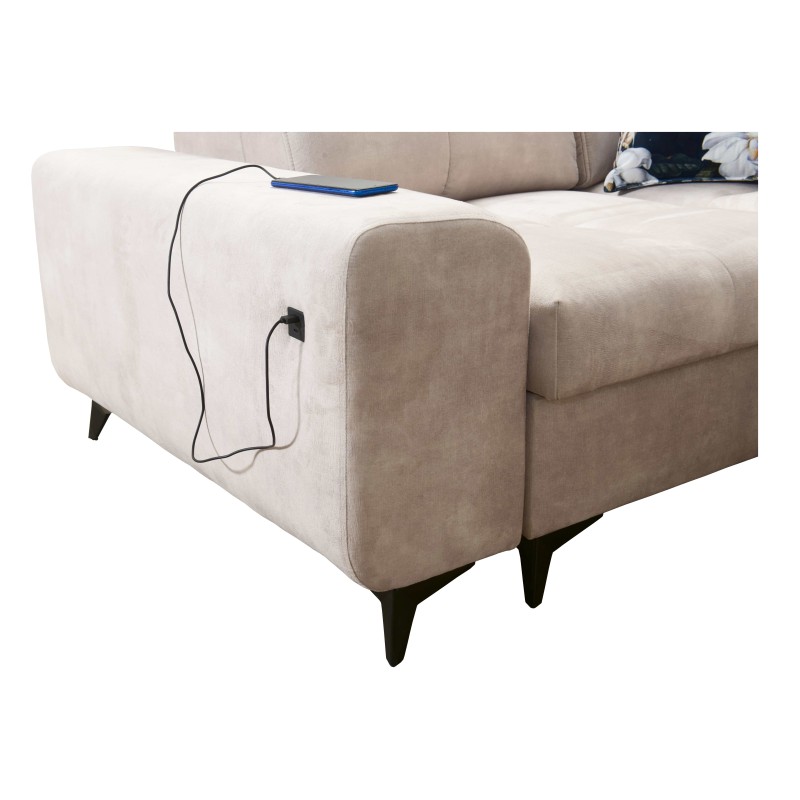 Narożnik Ascot XI z funkcją spania, portem usb i regulowane zagłówki tkanina Wave 15