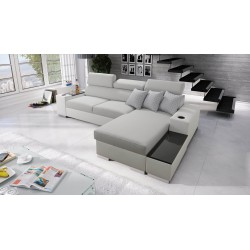 Narożnik Napoli I mini z funkcją spania i barkiem - Welur, Amor Velvet 4301 + Ecoskóra + Ecoskóra