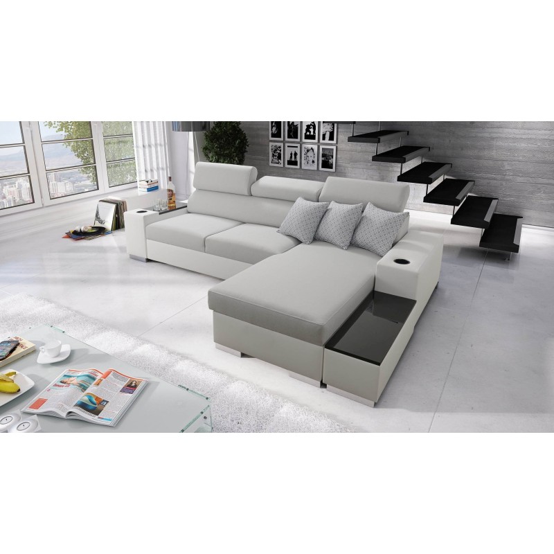 Narożnik Napoli I mini z funkcją spania i barkiem - Welur, Amor Velvet 4301 + Ecoskóra + Ecoskóra