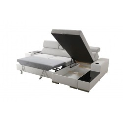 Narożnik Napoli I mini z funkcją spania i barkiem - Welur, Amor Velvet 4301 + Ecoskóra + Ecoskóra