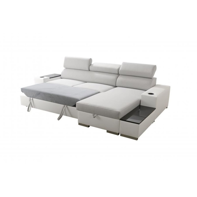 Narożnik Napoli I mini z funkcją spania i barkiem - Welur, Amor Velvet 4301 + Ecoskóra + Ecoskóra