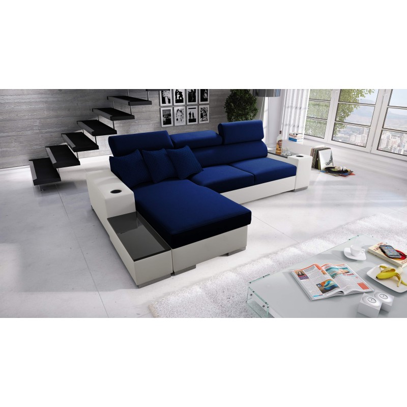 Narożnik Napoli I mini z funkcją spania oraz otwieranym barkiem Tkanina Amor Velvet 4314 + Ecoskóra