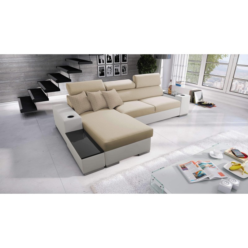 Narożnik Napoli I maxi z funkcją spania oraz otwieranym barkiem Tkanina Amor Velvet 4304 + Ecoskóra