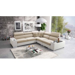 Narożnik Napoli III z funkcją spania oraz otwieranym barkiem Tkanina Amor Velvet 4304 + Ecoskóra
