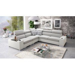 Narożnik Napoli III z funkcją spania oraz otwieranym barkiem Tkanina Luxo 6601 + Ecoskóra