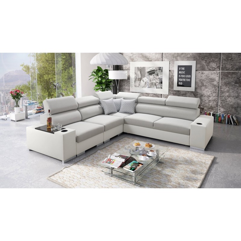 Narożnik Napoli III z funkcją spania oraz otwieranym barkiem Tkanina Luxo 6601 + Ecoskóra