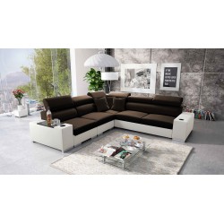 Narożnik Napoli III z funkcją spania oraz otwieranym barkiem Tkanina Amor Velvet 4301 + Ecoskóra