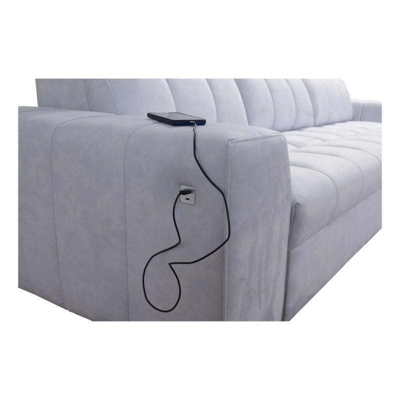 Narożnik Prisma I z funkcją spania, portem usb oraz pojemnikiem na pościel tkanina Terra 13 + Ecoskóra