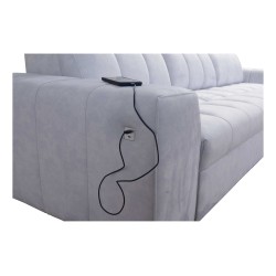 Narożnik Prisma I z funkcją spania, portem usb oraz pojemnikiem na pościel tkanina Terra 76 + Ecoskóra czarna