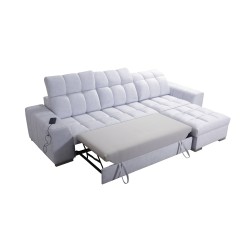 Narożnik Prisma I z funkcją spania, portem usb oraz pojemnikiem na pościel tkanina Terra 76 + Ecoskóra czarna