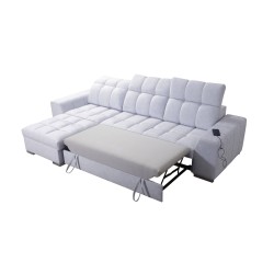 Narożnik Prisma I z funkcją spania, portem usb oraz pojemnikiem na pościel tkanina Terra 96 + Ecoskóra