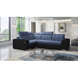 Narożnik Prisma II z funkcją spania w tkaninie Velvet | Pet friendly, Terra 76 + Ecoskóra czarna | Twoje idealne miejsce do rela