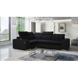 Narożnik Prisma II z funkcją spania w tkaninie Velvet | Pet friendly, Terra 99 + Ecoskóra czarna | Twoje idealne miejsce do rela