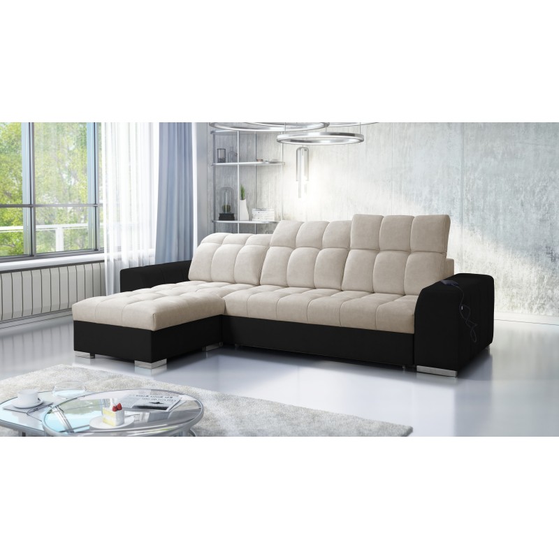 Prisma I corner sofa with a sleeping function and USB port - comfort and elegance in one. Prisma I corner sofa with a sleeping function and USB port - comfort and elegance in one.