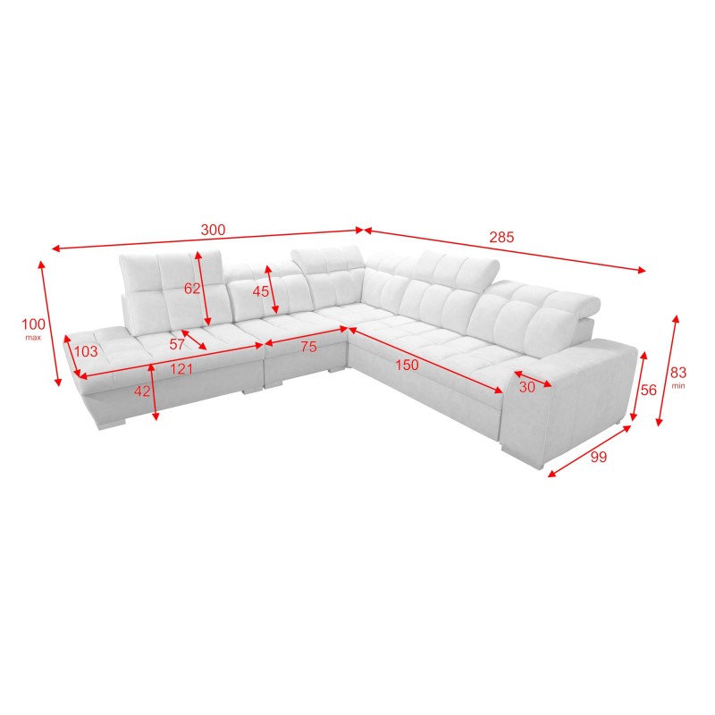 Narożnik Prisma IX z funkcją spania, portem usb oraz pojemnikiem na pościel tkanina Terra 06