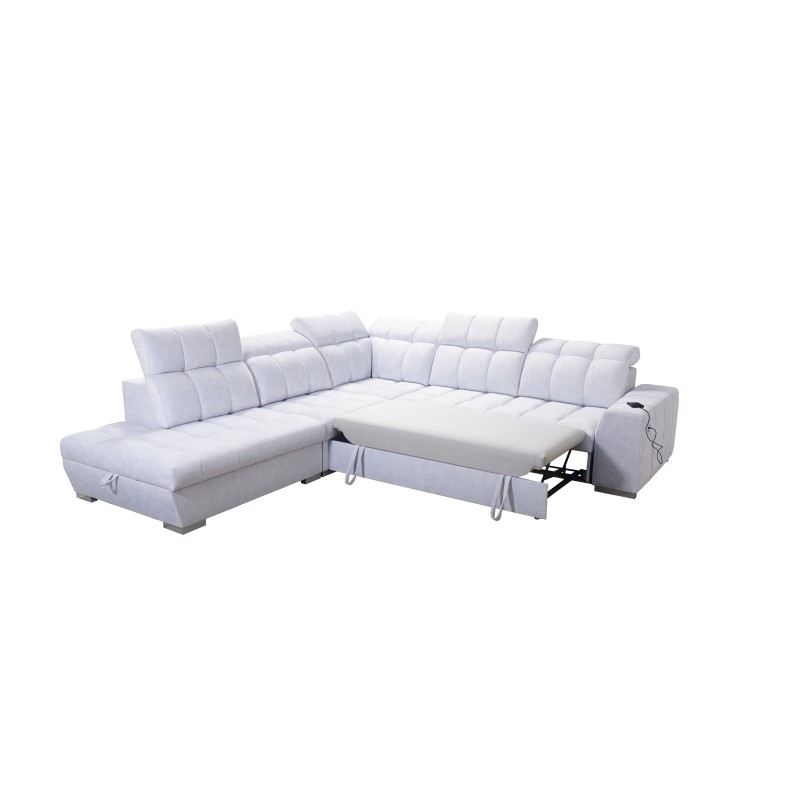 Narożnik Prisma IX z funkcją spania, portem usb oraz pojemnikiem na pościel tkanina Terra 13 + Ecoskóra