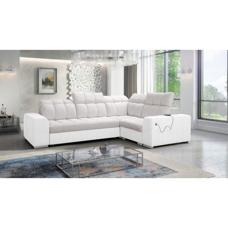 Prisma II Corner Sofa with Sleeping Function in Velvet Fabric | Pet Friendly, Terra 06 + Eco-leather | Your Ideal Place to Relax Prisma II Corner Sofa with Sleeping Function in Velvet Fabric | Pet Friendly, Terra 06 + Eco-leather | Your Ideal Place to Relax