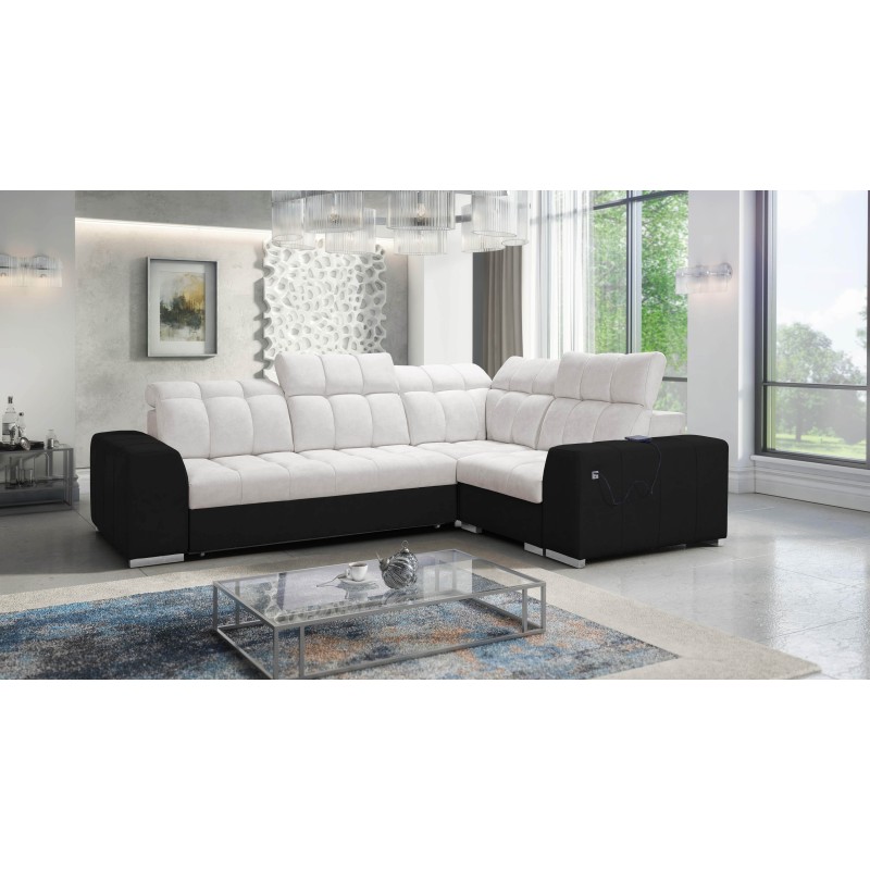 Prisma II Corner Sofa with Sleeping Function in Velvet Fabric | Pet Friendly, Terra 06 + Black Eco-leather | Your Ideal Place to Prisma II Corner Sofa with Sleeping Function in Velvet Fabric | Pet Friendly, Terra 06 + Black Eco-leather | Your Ideal Place to