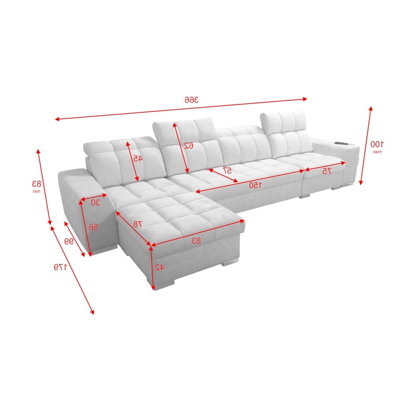 Narożnik Prisma XII z funkcją spania, portem usb oraz pojemnikiem na pościel tkanina Terra 48