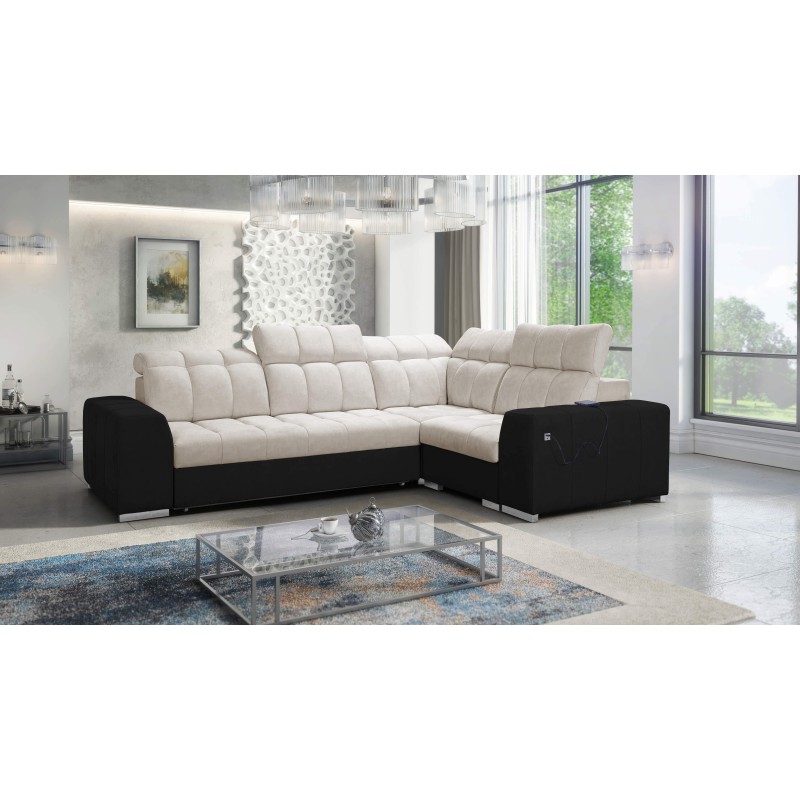 Prisma II corner sofa with sleeping function in Velvet fabric | Pet friendly, Terra 13 + Black ecoskin | Your ideal place to rel Prisma II corner sofa with sleeping function in Velvet fabric | Pet friendly, Terra 13 + Black ecoskin | Your ideal place to rel