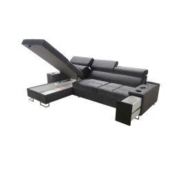 Narożnik Orbix I mini z funkcją spania, regulowane zagłówki,port usb oraz pojemnik na pościel tkanina Sawana 84