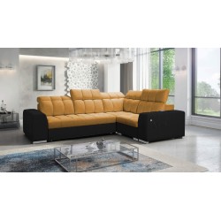 Narożnik Prisma II z funkcją spania w tkaninie Velvet | Pet friendly, Terra 48 + Ecoskóra czarna | Twoje idealne miejsce do rela