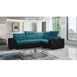 Narożnik Prisma II z funkcją spania w tkaninie Velvet | Pet friendly, Terra 75 + Ecoskóra czarna | Twoje idealne miejsce do rela