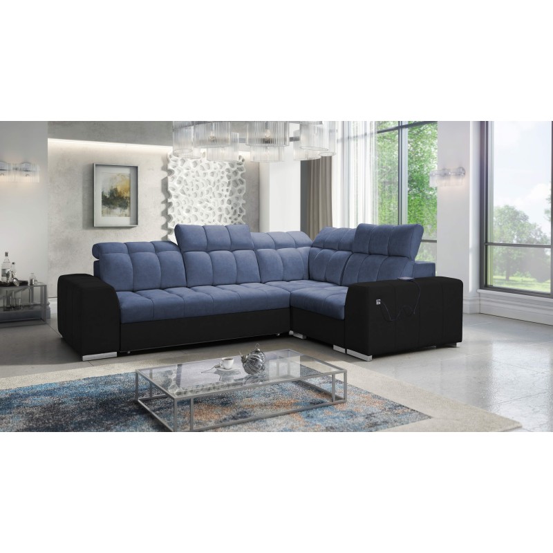Prisma II Corner Sofa with Sleeping Function in Velvet Fabric | Pet-friendly, Terra 76 + Black Eco-leather | Your Perfect Place Prisma II Corner Sofa with Sleeping Function in Velvet Fabric | Pet-friendly, Terra 76 + Black Eco-leather | Your Perfect Place